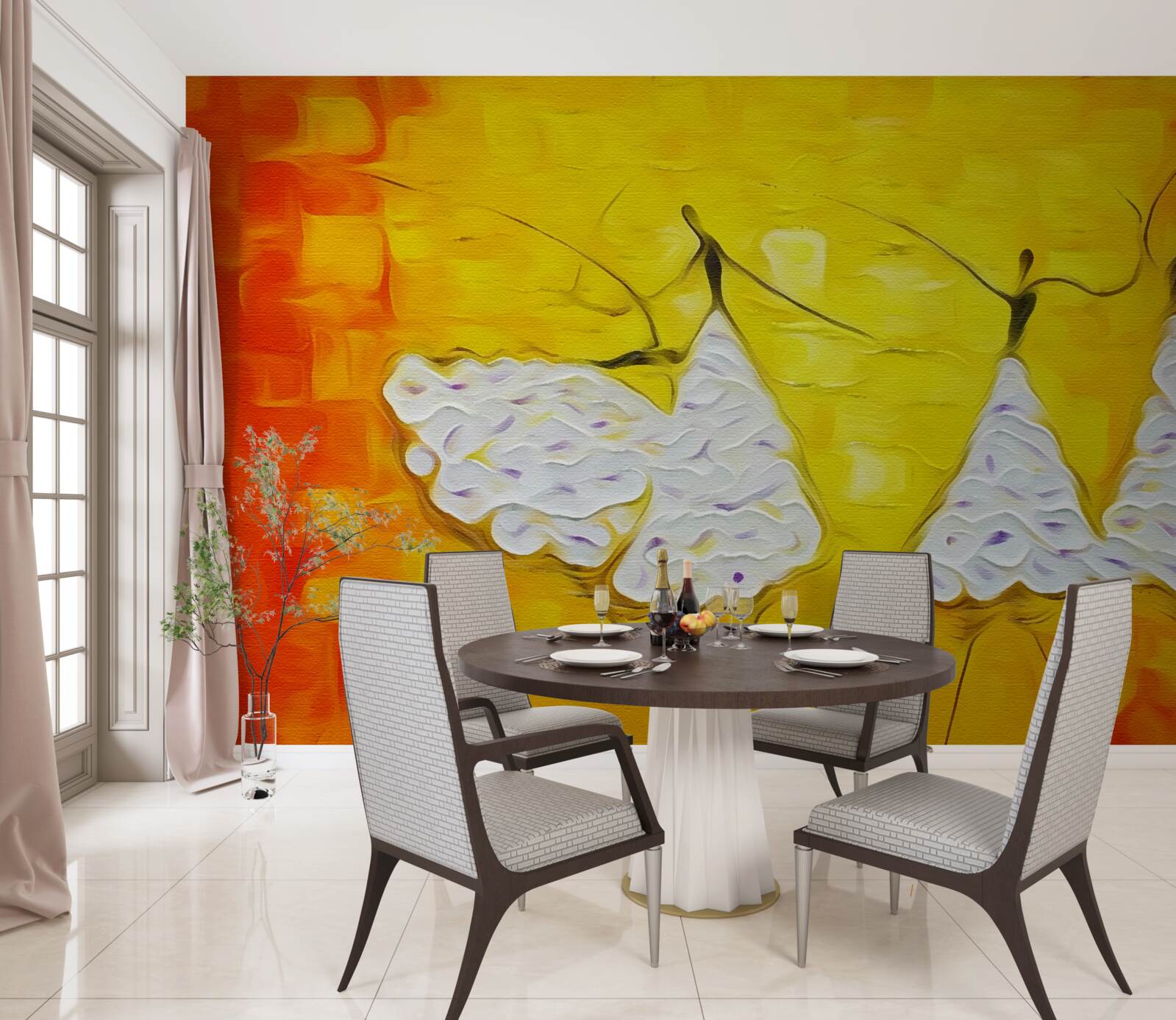 Papier peint expressions de filles portant des robes décorées de fleurs