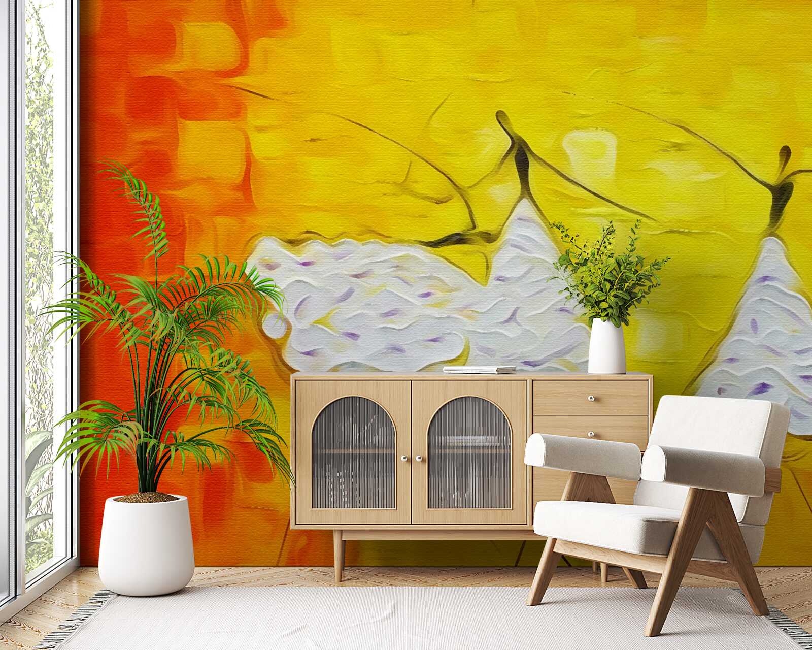 Papier peint expressions de filles portant des robes décorées de fleurs