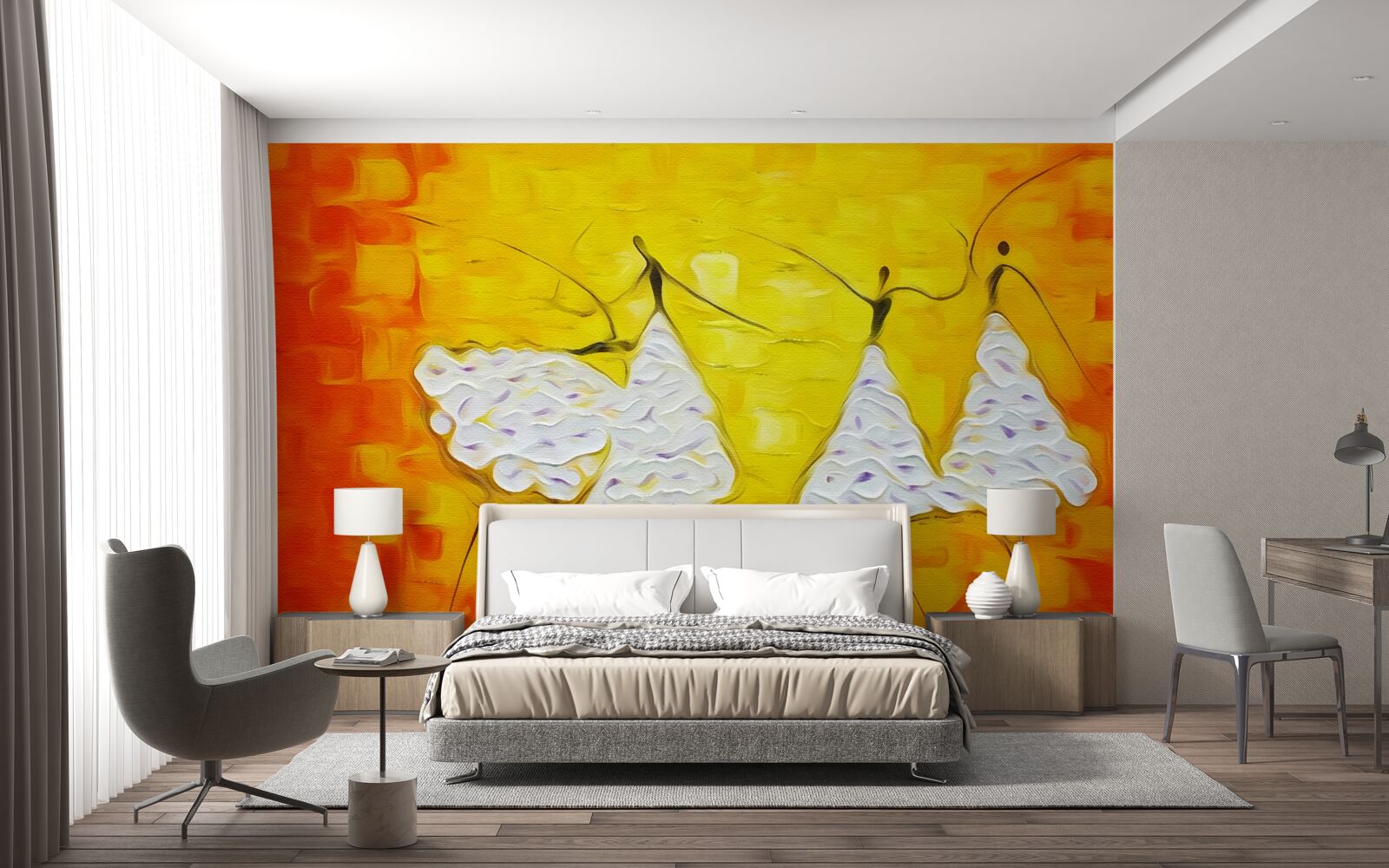 Papier peint expressions de filles portant des robes décorées de fleurs