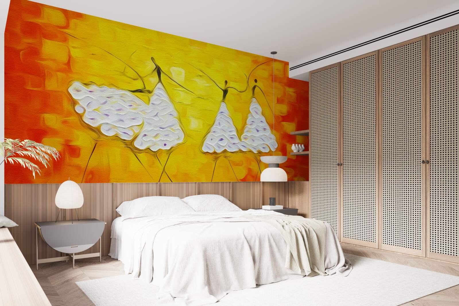 Papier peint expressions de filles portant des robes décorées de fleurs