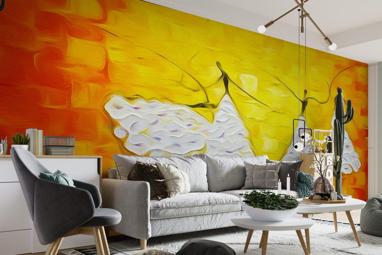 Papier peint expressions de filles portant des robes décorées de fleurs