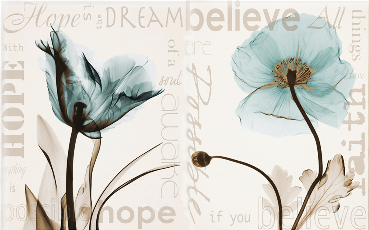 Papier peint coquelicots turquoise doux