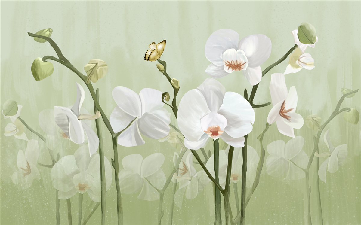 Papier peint fleurs blanches à l'aspect inhabituel