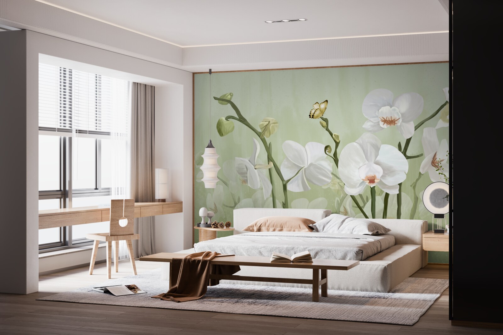 Papier peint fleurs blanches à l'aspect inhabituel