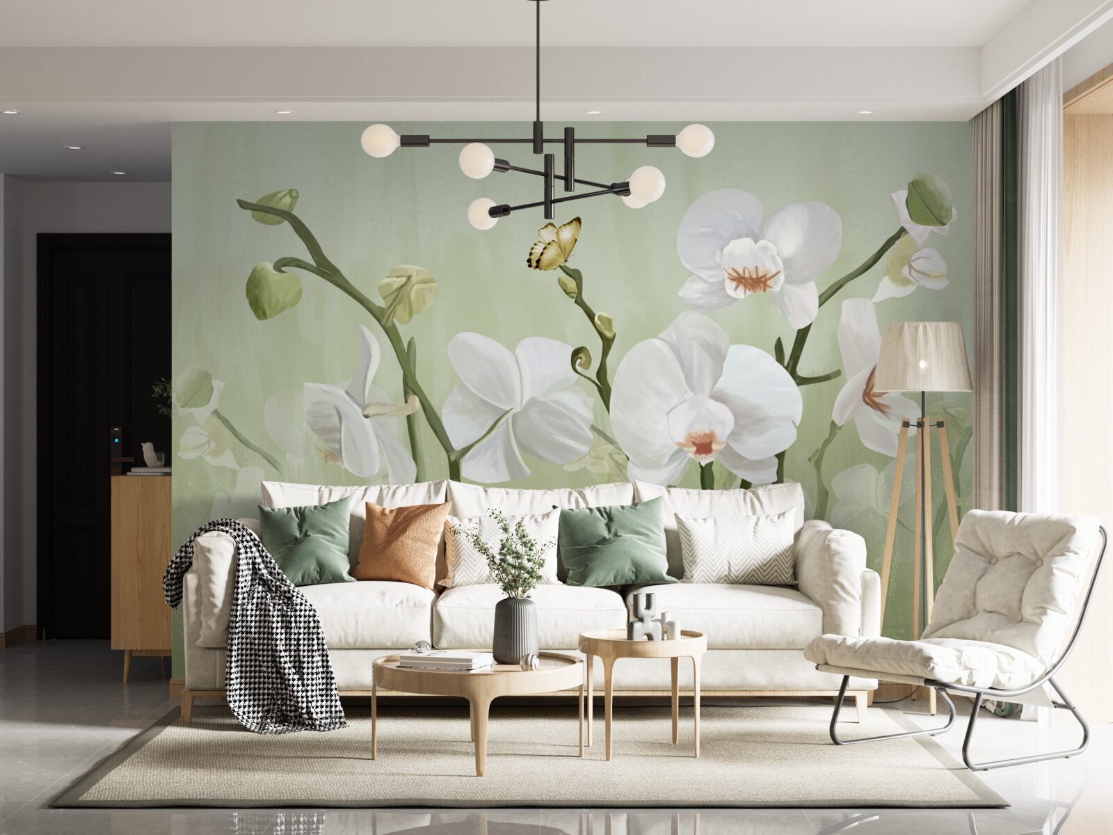 Papier peint fleurs blanches à l'aspect inhabituel