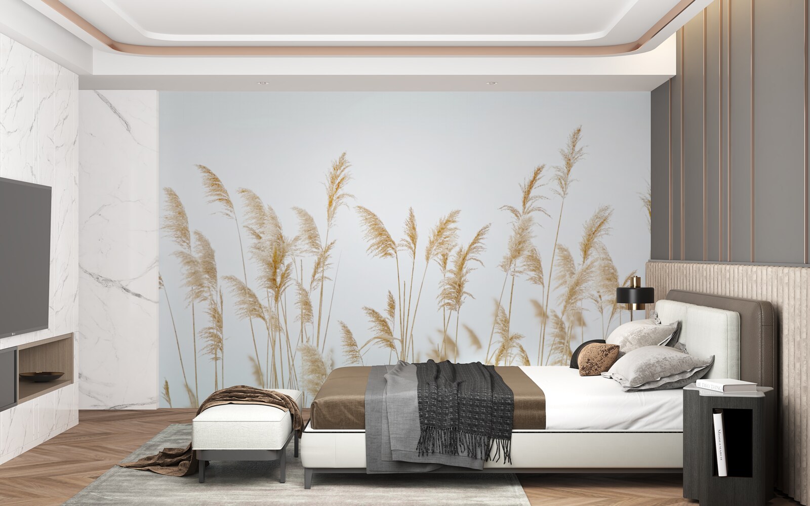 Papier peint brume parmi les roseaux