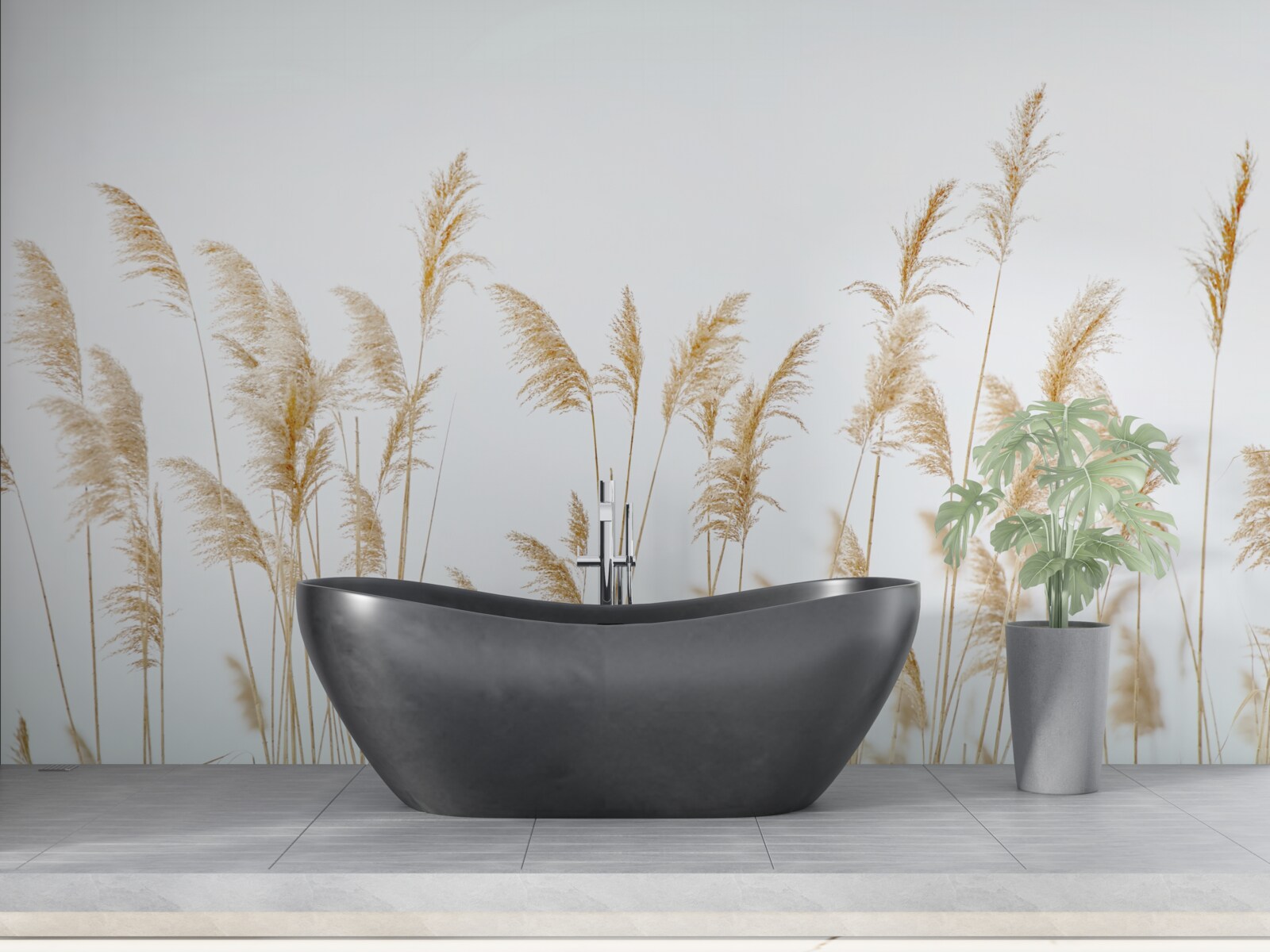 Papier peint brume parmi les roseaux