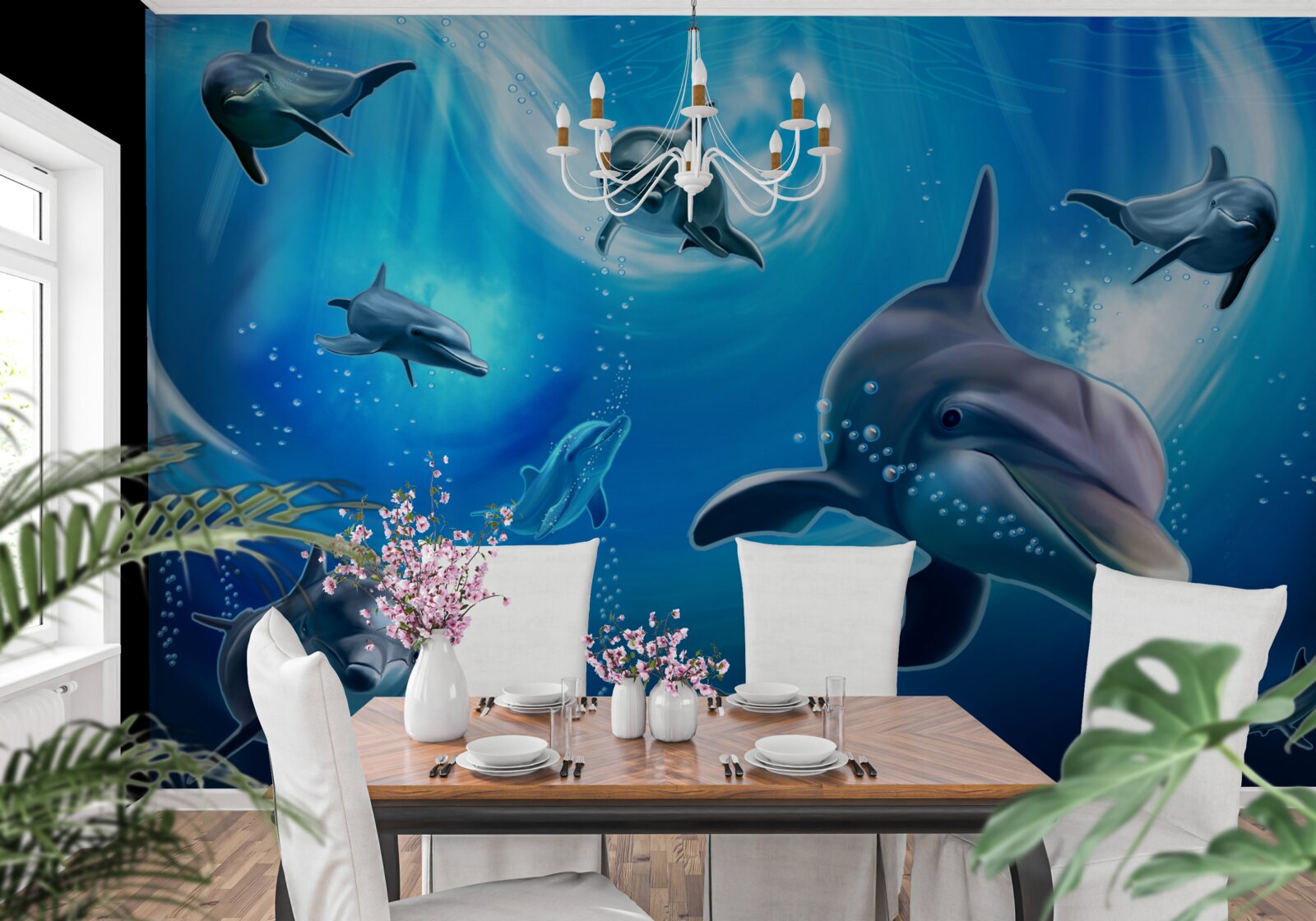 Papier peint d'adorables dauphins dans les abysses de la mer