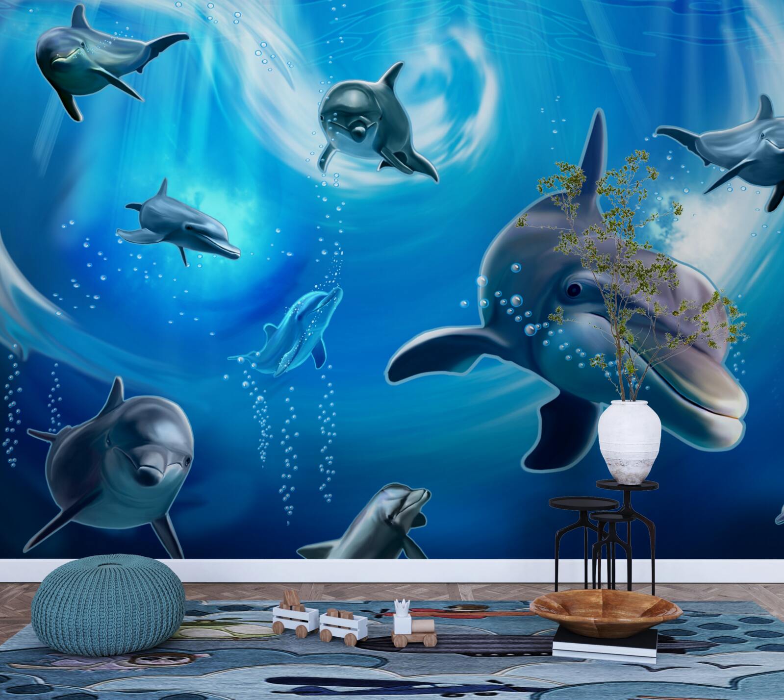 Papier peint d'adorables dauphins dans les abysses de la mer