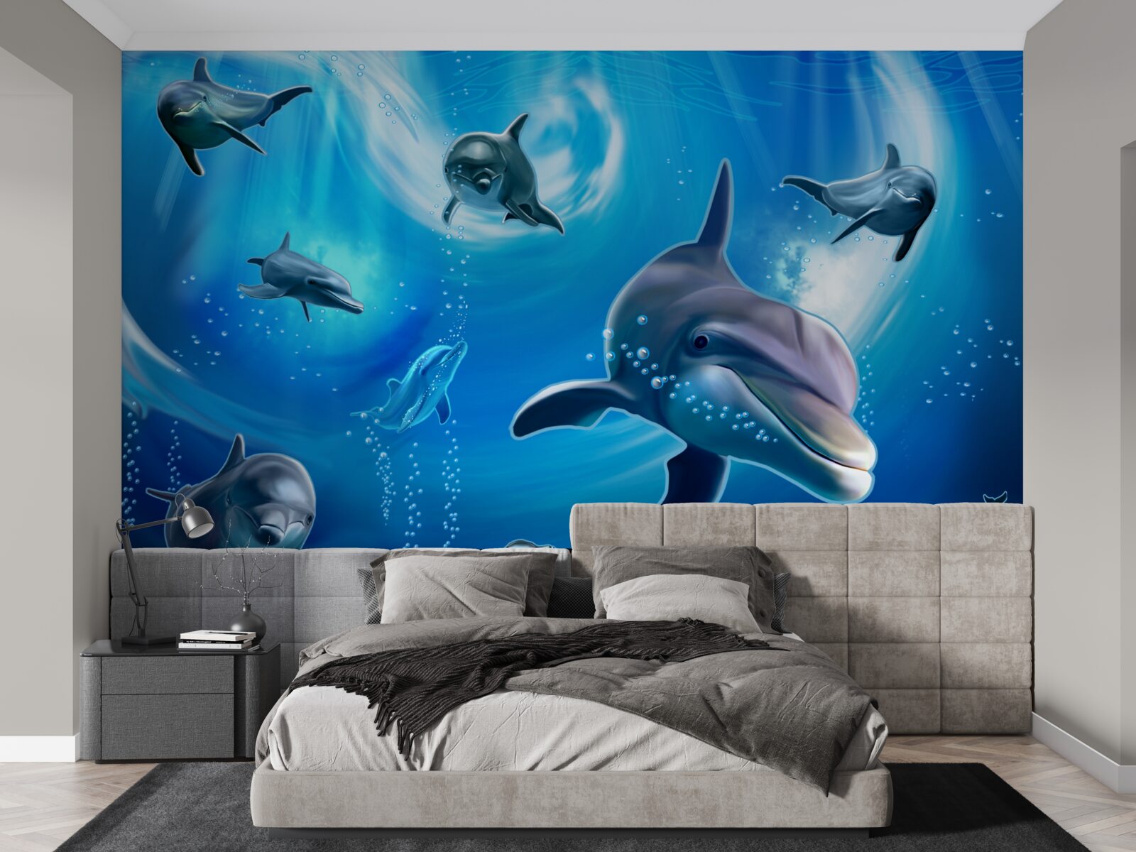 Papier peint d'adorables dauphins dans les abysses de la mer