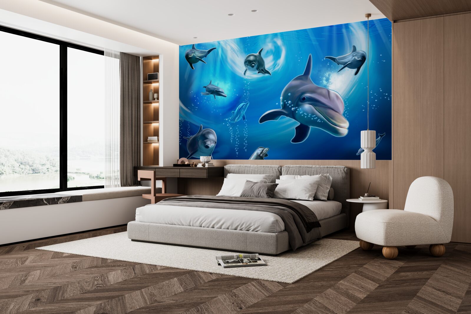 Papier peint d'adorables dauphins dans les abysses de la mer