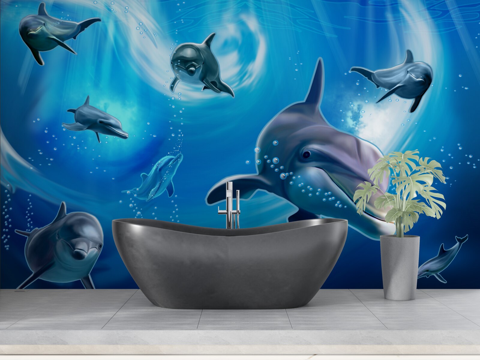 Papier peint d'adorables dauphins dans les abysses de la mer