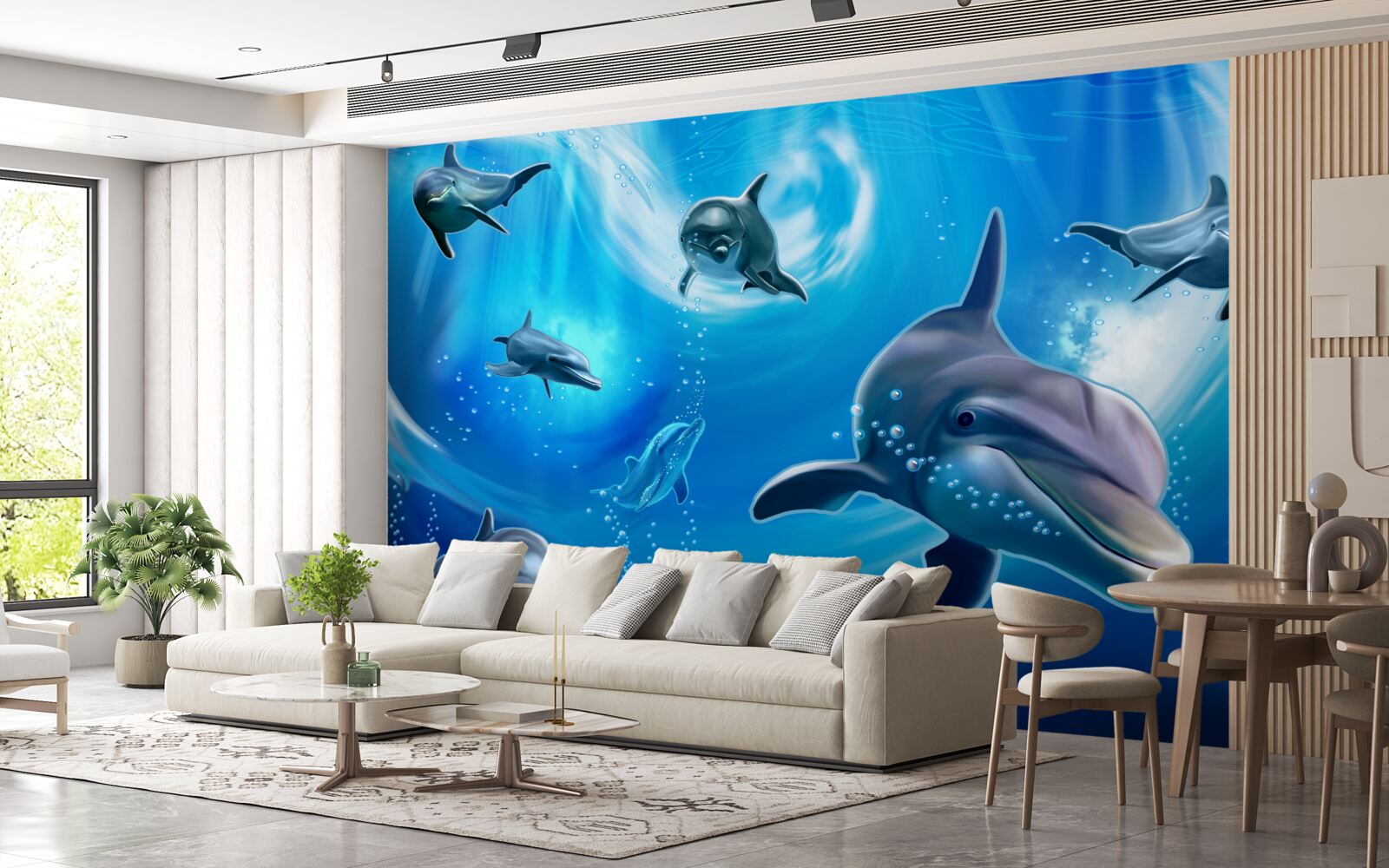 Papier peint d'adorables dauphins dans les abysses de la mer