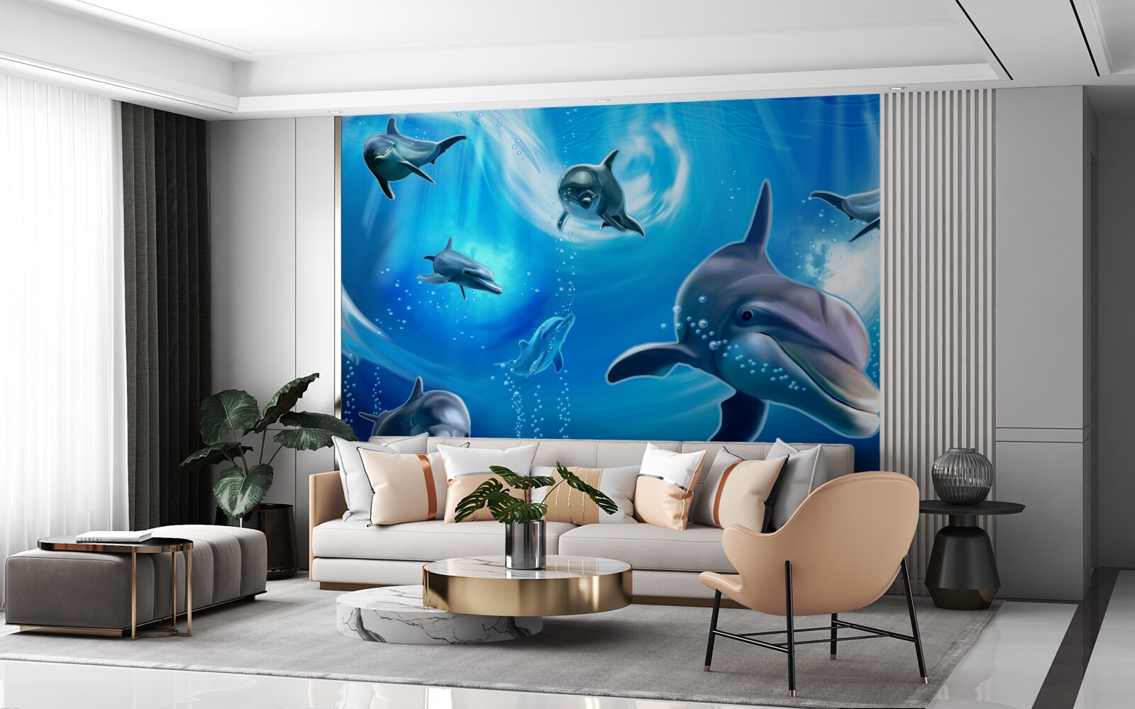 Papier peint d'adorables dauphins dans les abysses de la mer