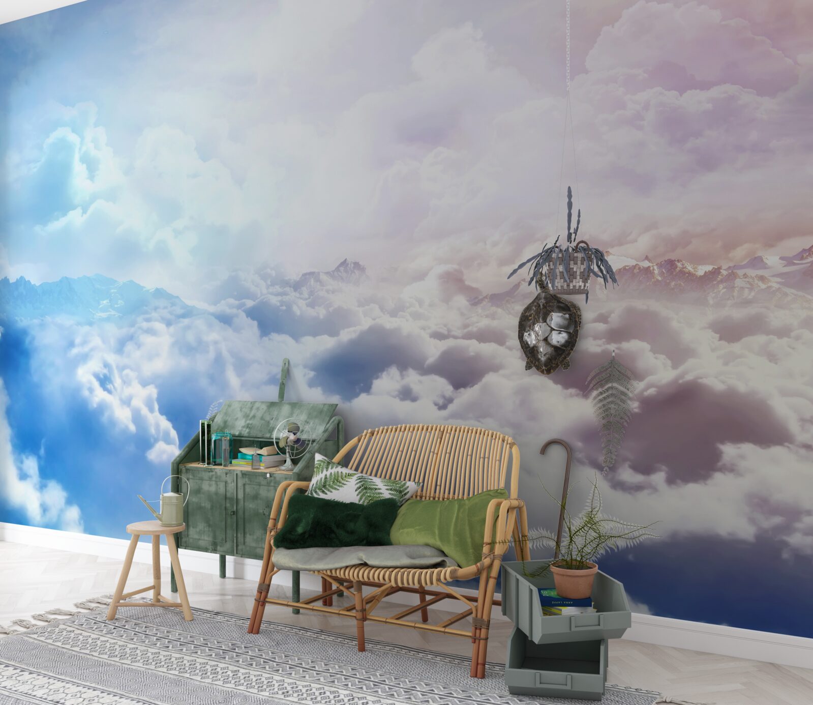 Papier peint un firmament de nuages dans les tons roses et bleus