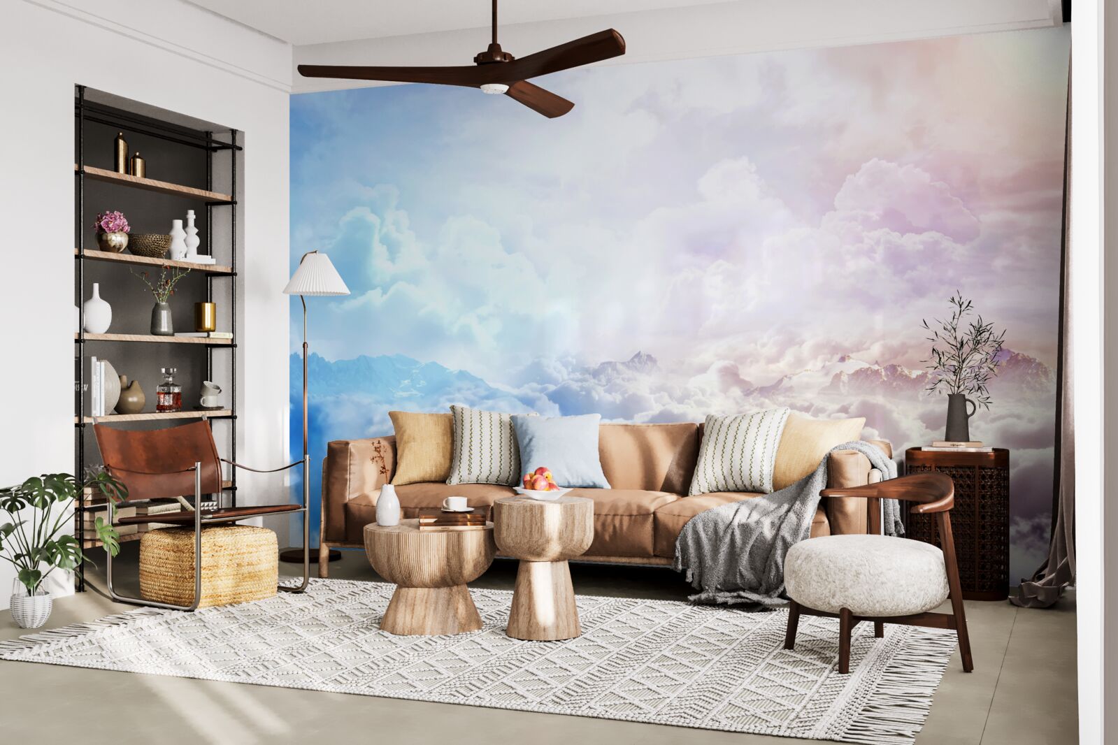 Papier peint un firmament de nuages dans les tons roses et bleus