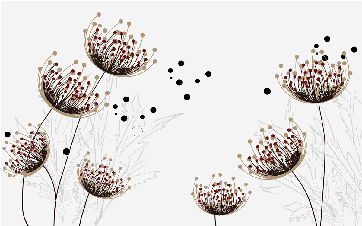 Papier peint fond blanc décoré de pissenlits