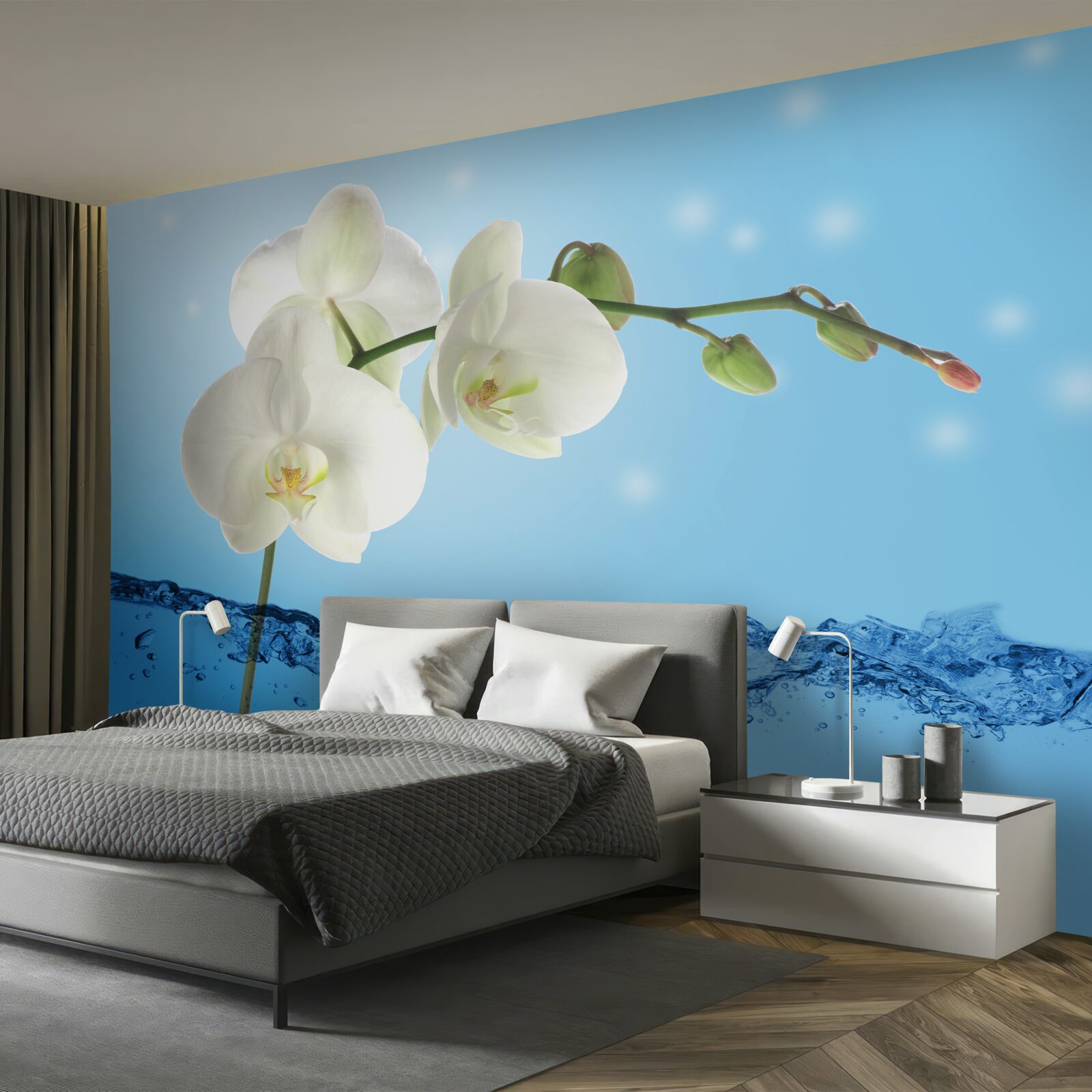 Papier peint réponse : orchidée blanche immergée dans l'eau