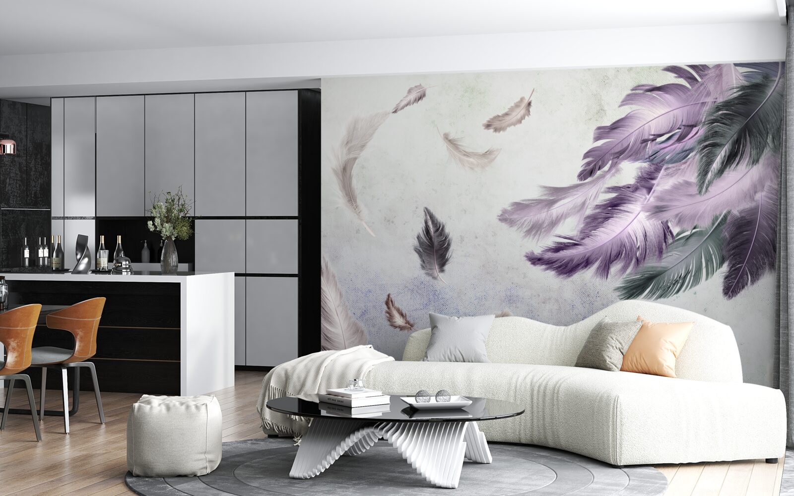 Papier peint vol de plumes légères