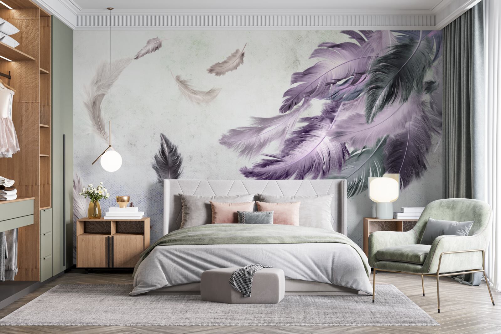 Papier peint vol de plumes légères