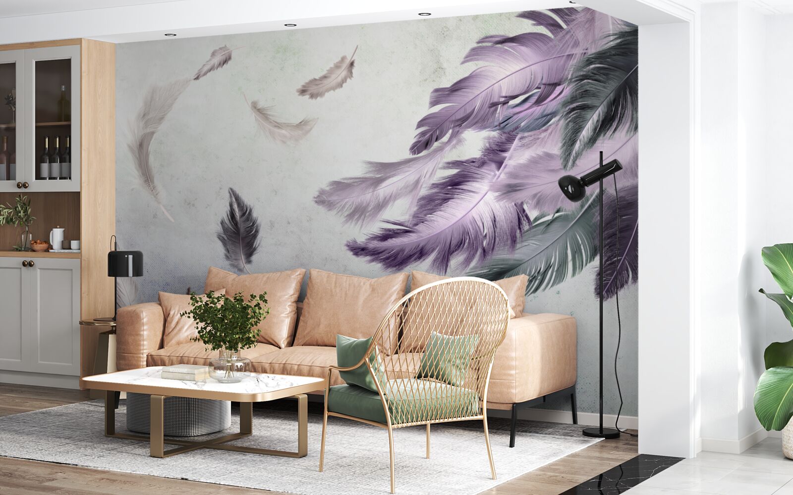 Papier peint vol de plumes légères