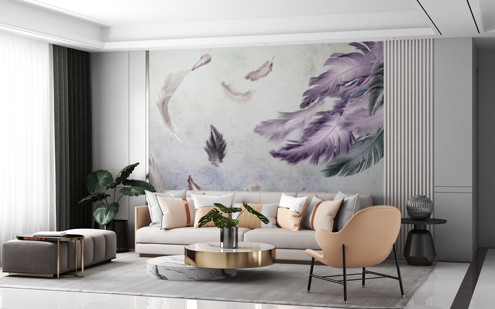 Papier peint vol de plumes légères