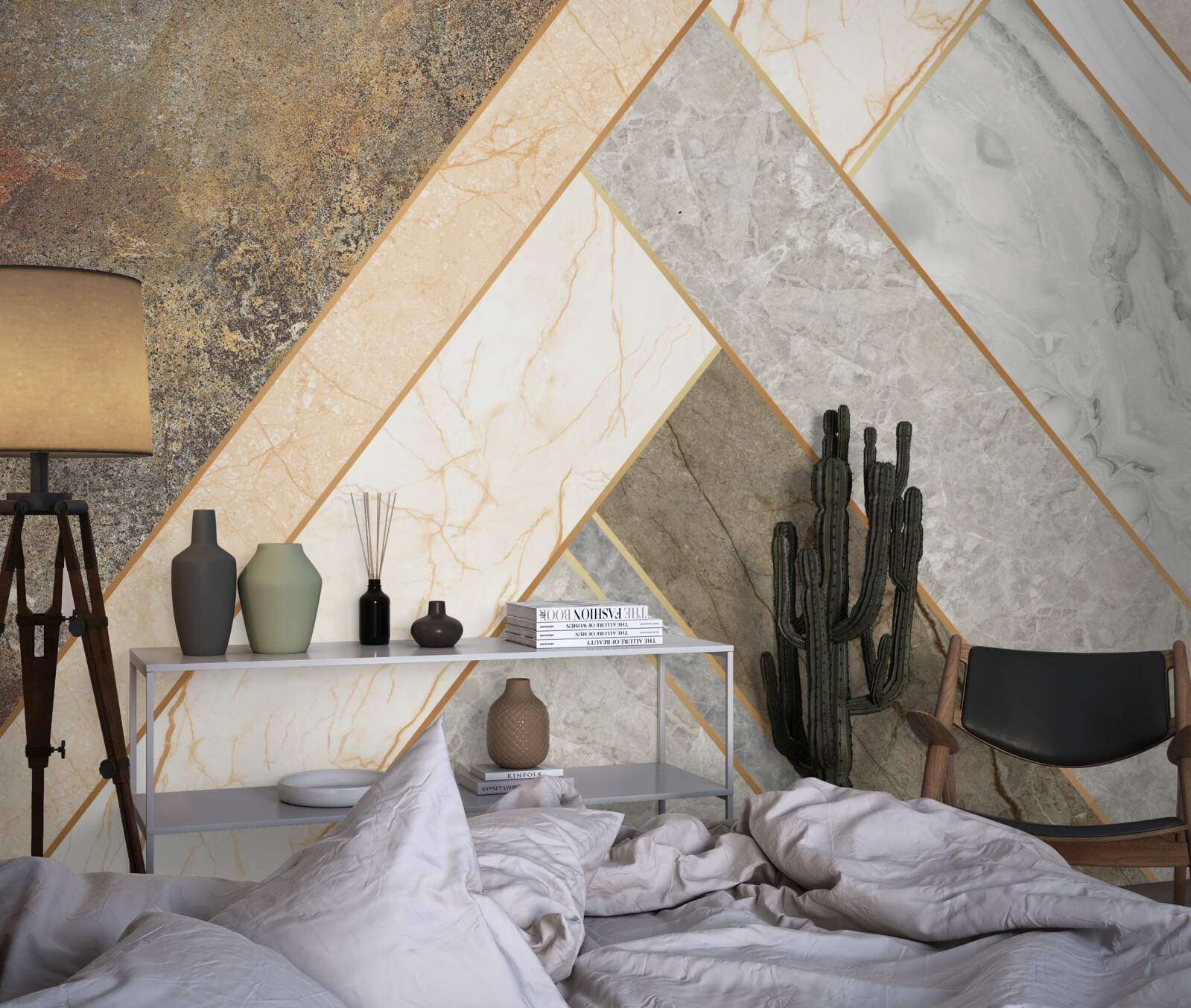 Papier peint mosaïque sur marbre dans des tons clairs