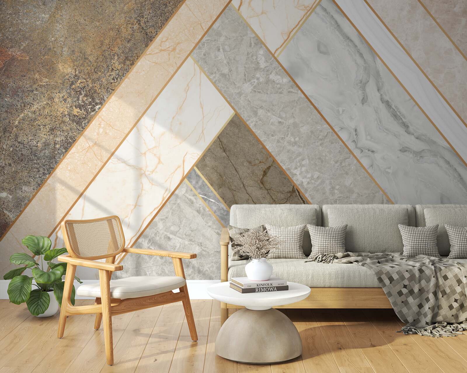 Papier peint mosaïque sur marbre dans des tons clairs