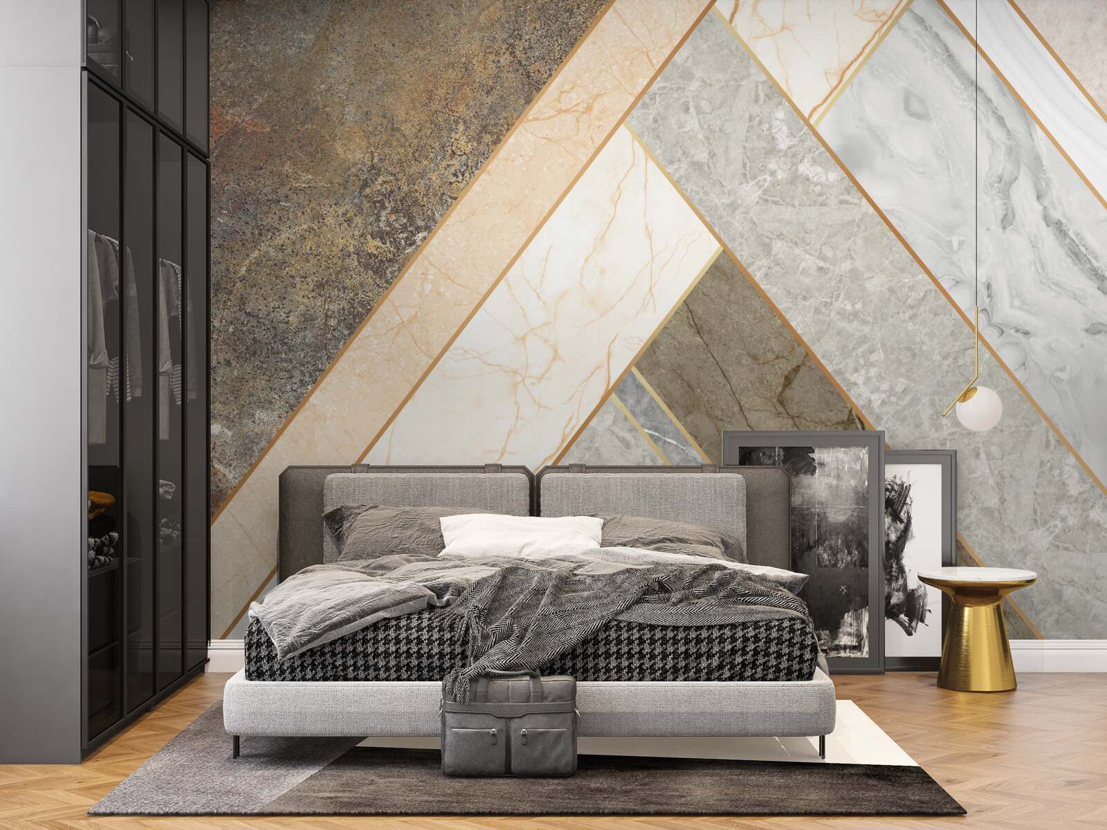 Papier peint mosaïque sur marbre dans des tons clairs