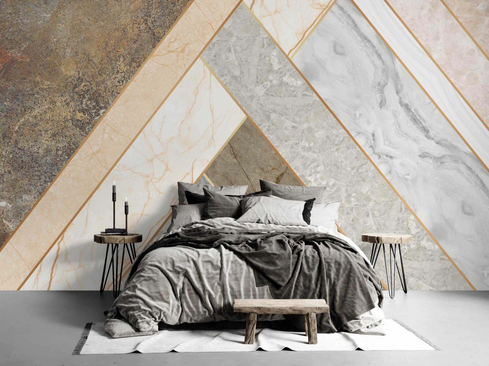 Papier peint mosaïque sur marbre dans des tons clairs