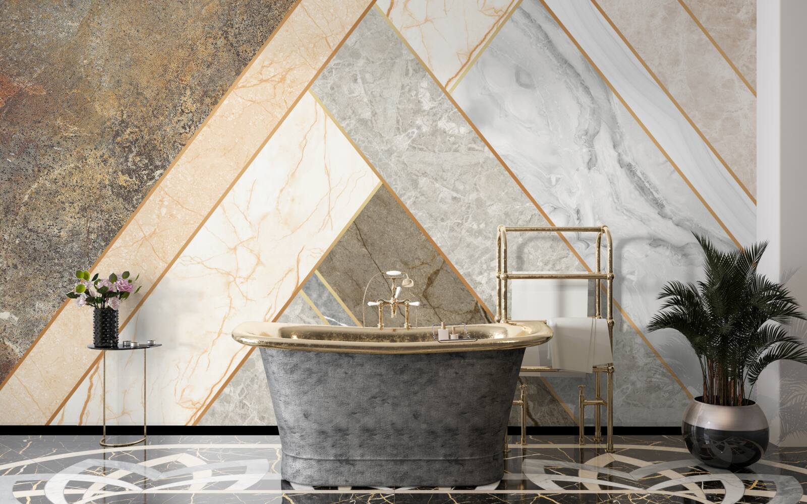 Papier peint mosaïque sur marbre dans des tons clairs