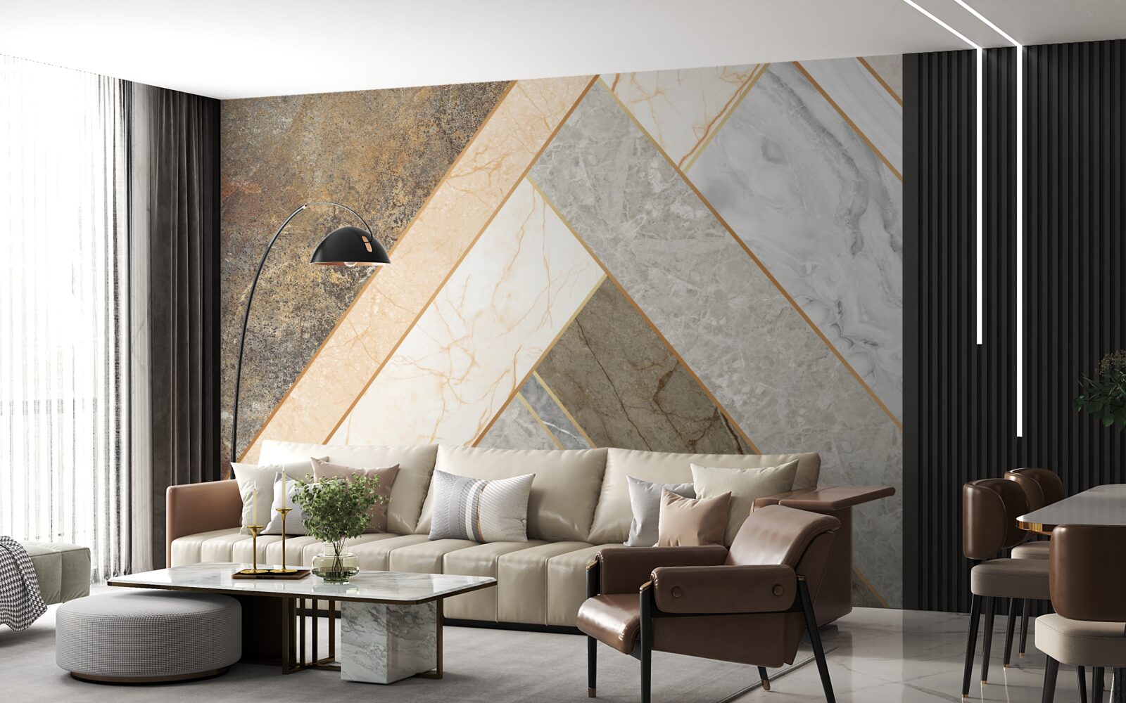 Papier peint mosaïque sur marbre dans des tons clairs