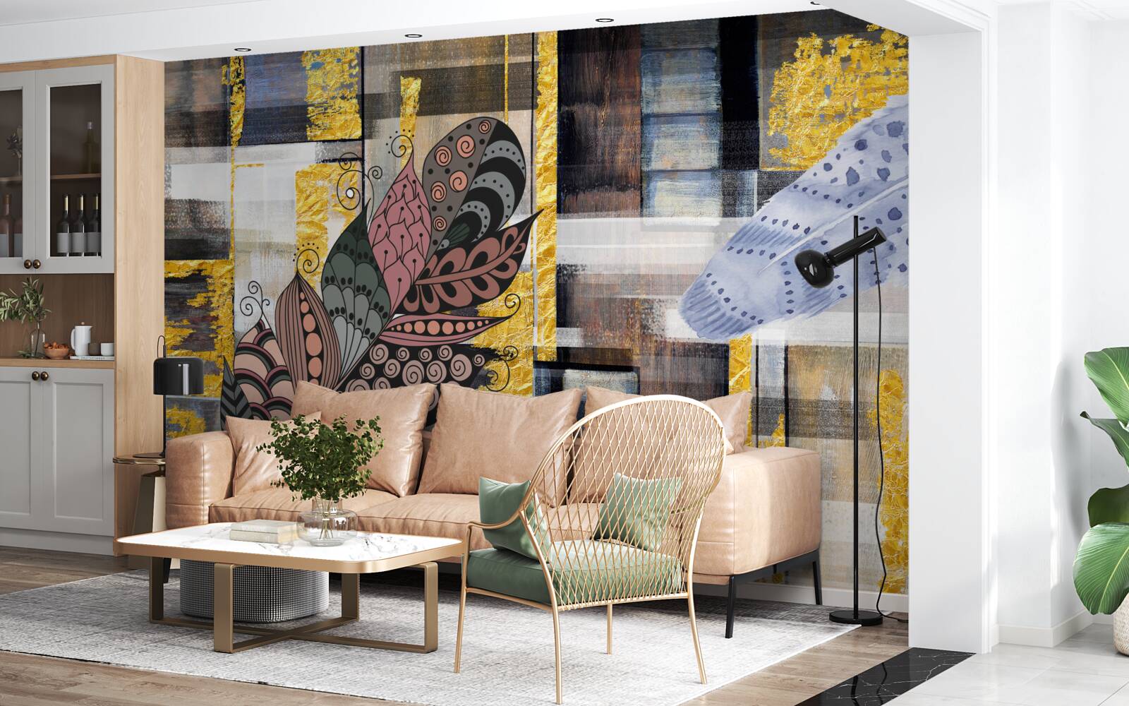 Papier peint L'arrière-plan abstrait est décoré de plumes étonnantes