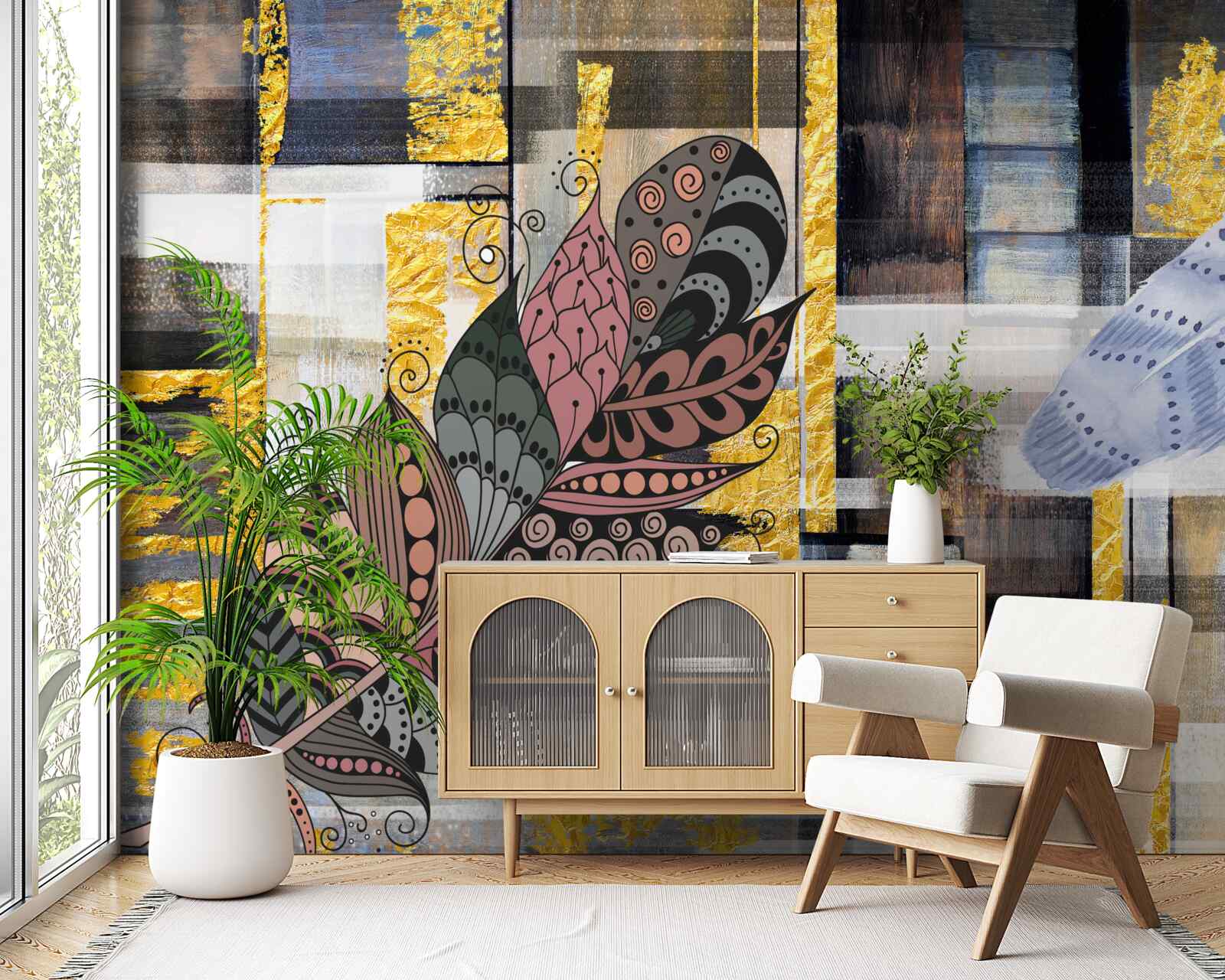 Papier peint L'arrière-plan abstrait est décoré de plumes étonnantes