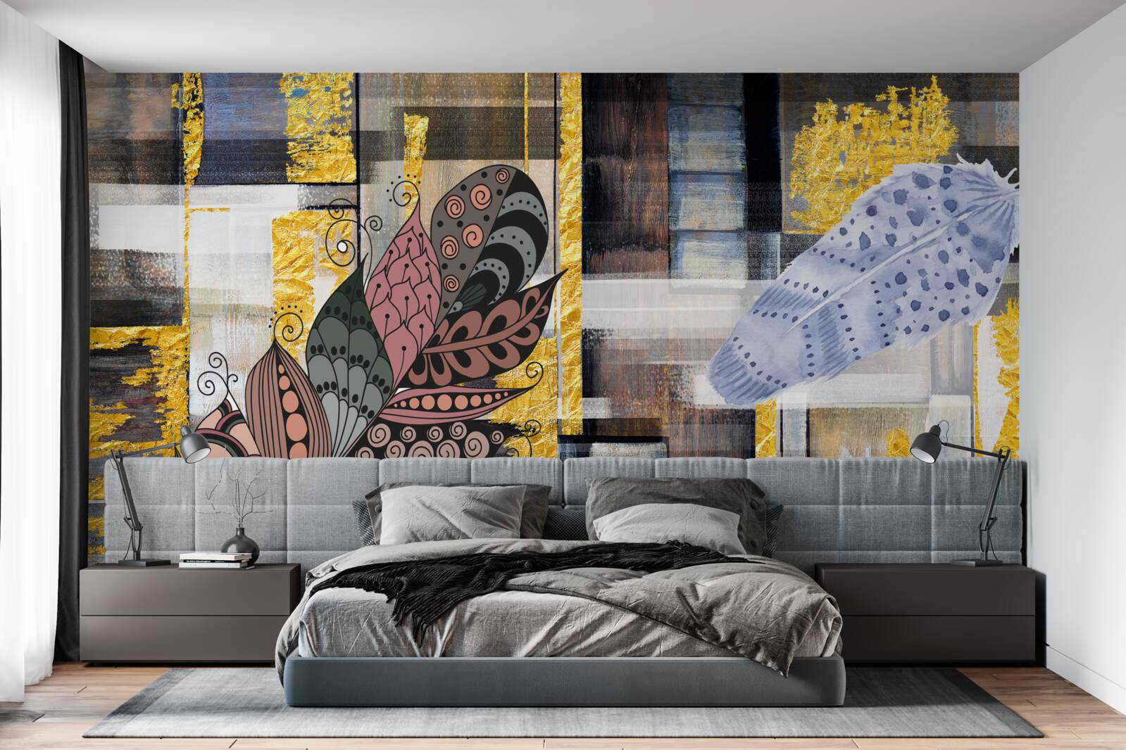 Papier peint L'arrière-plan abstrait est décoré de plumes étonnantes