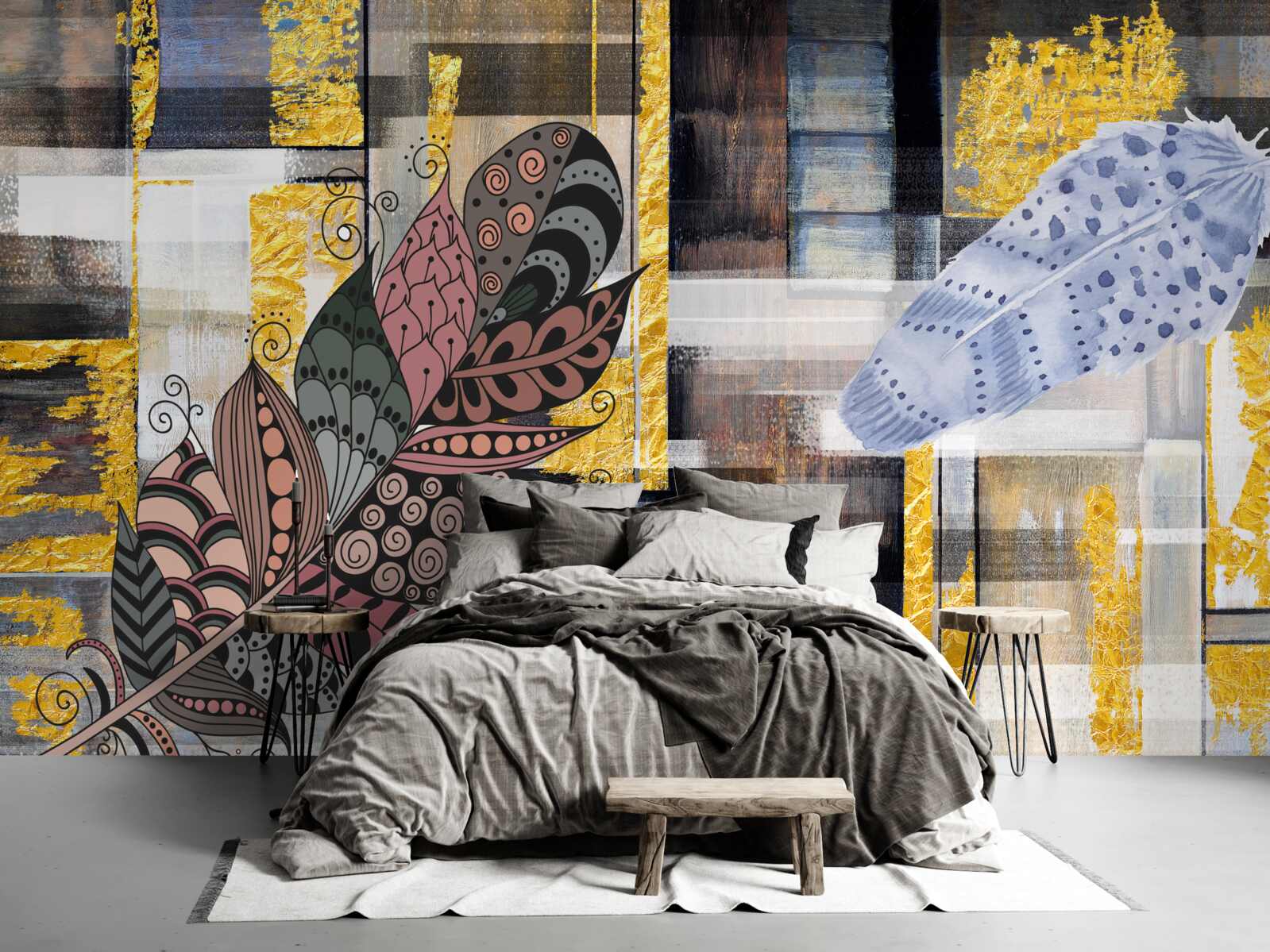 Papier peint L'arrière-plan abstrait est décoré de plumes étonnantes