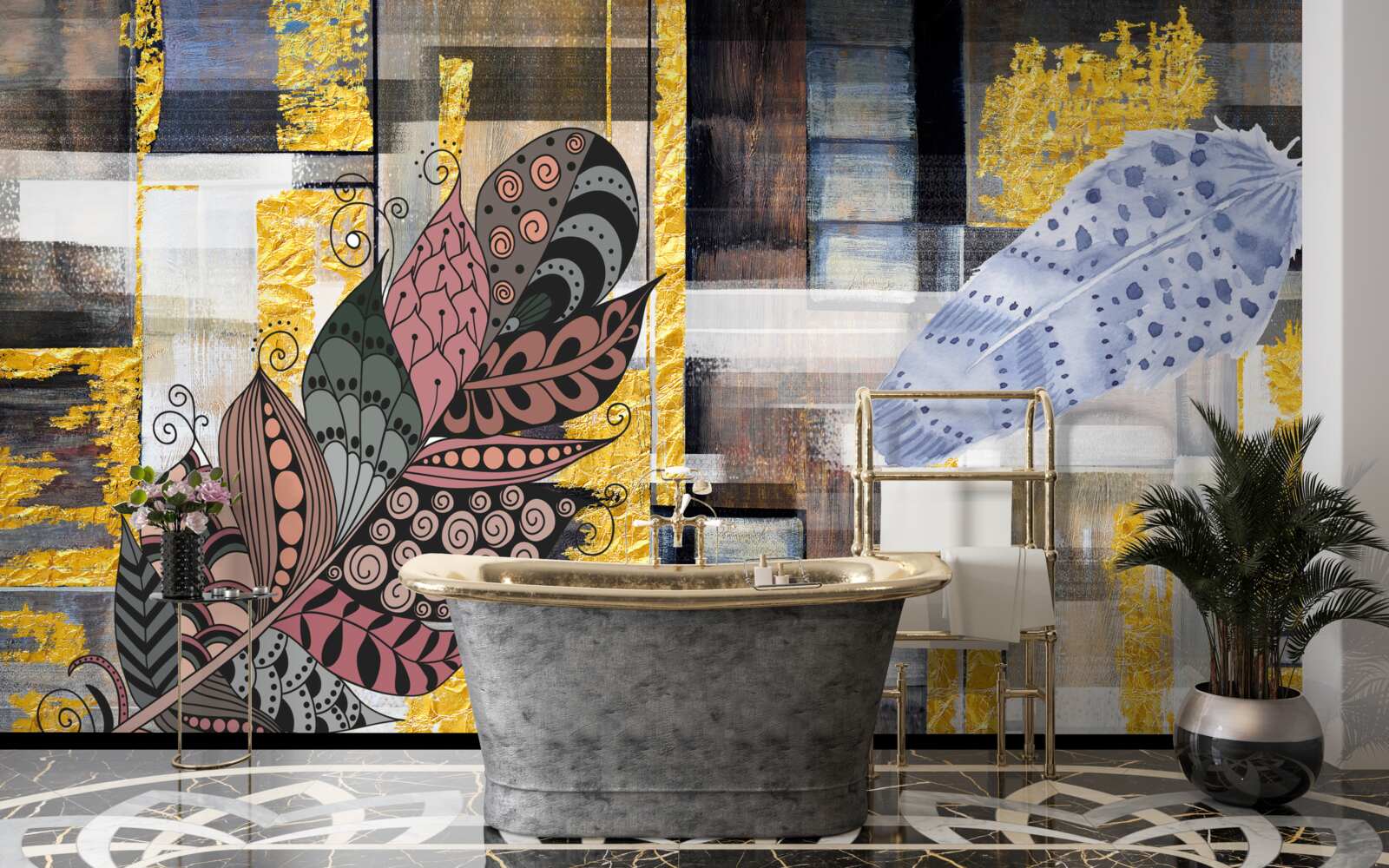 Papier peint L'arrière-plan abstrait est décoré de plumes étonnantes