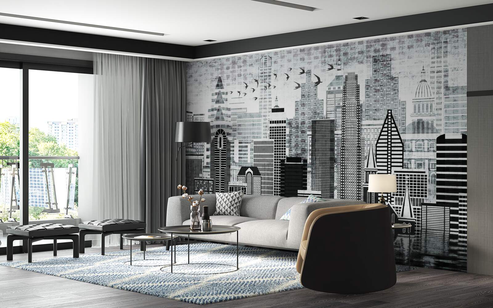 Papier peint vue panoramique monotone de la ville
