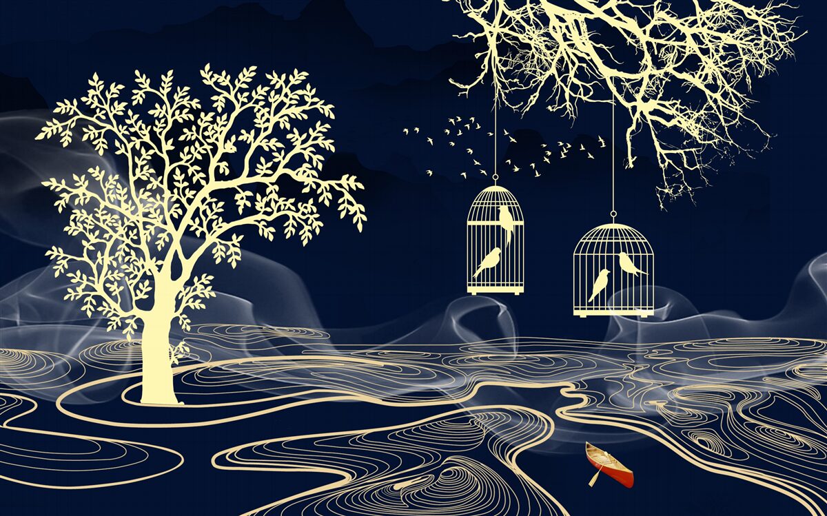 Papier peint arbres aquatiques et oiseaux en captivité