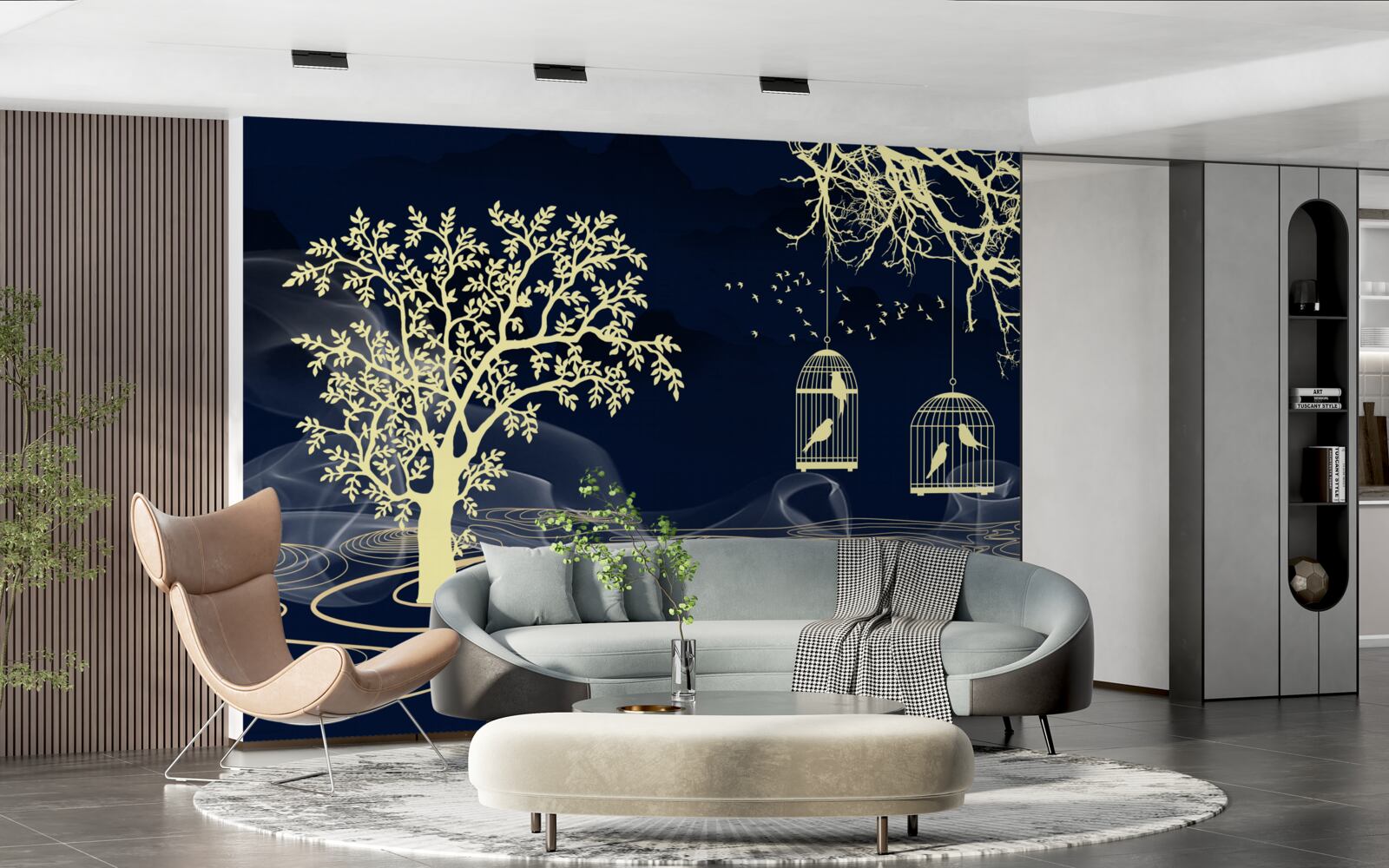 Papier peint arbres aquatiques et oiseaux en captivité