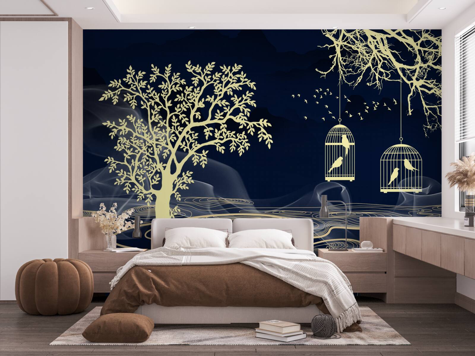 Papier peint arbres aquatiques et oiseaux en captivité