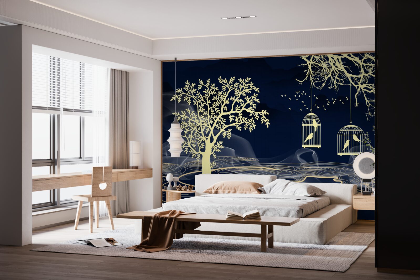 Papier peint arbres aquatiques et oiseaux en captivité