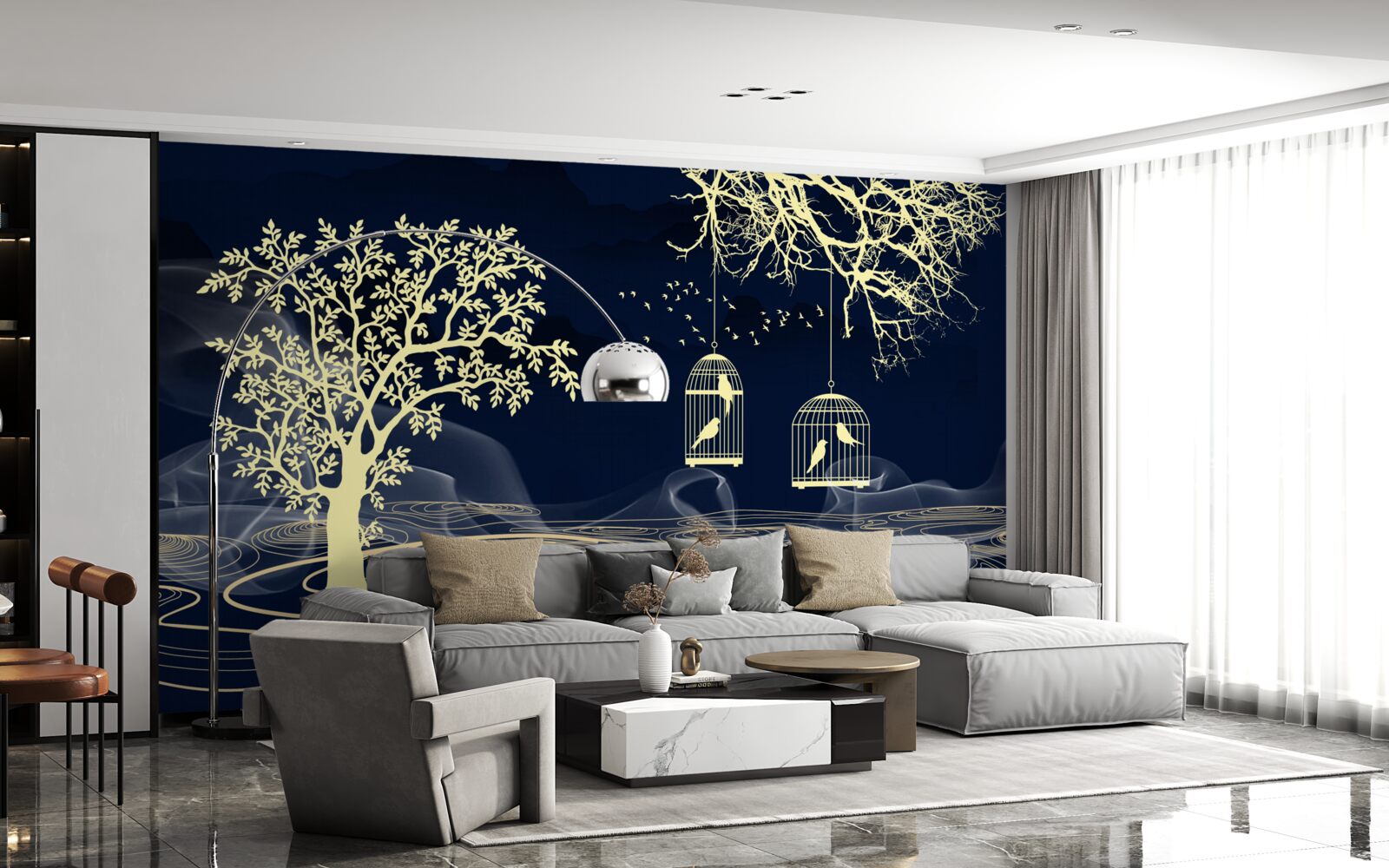 Papier peint arbres aquatiques et oiseaux en captivité