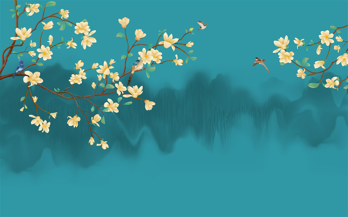 Papier peint Magnolia jaune en pleine floraison sur une eau mystique et brumeuse