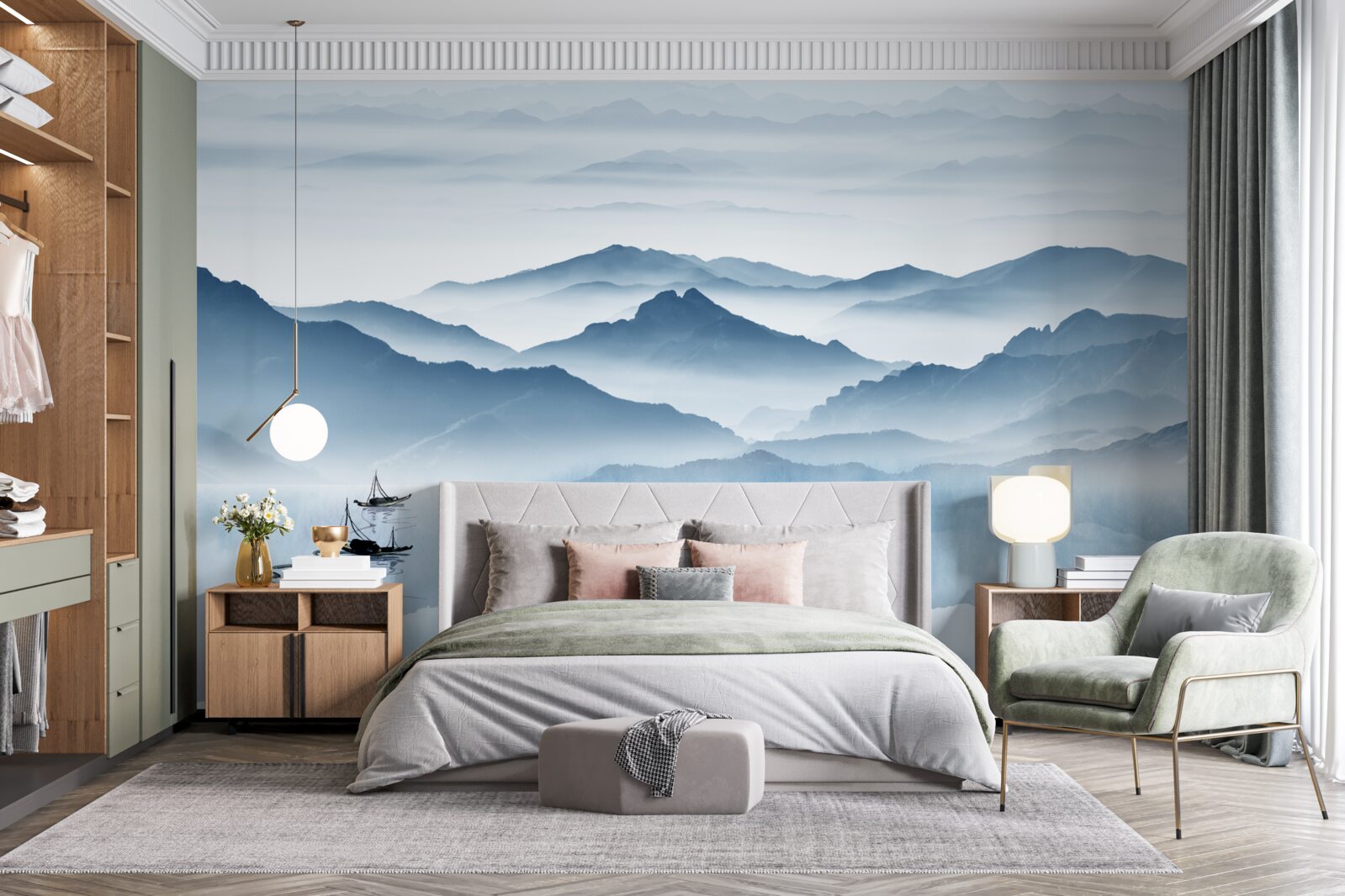 Papier peint Pêche sur un lac de montagne