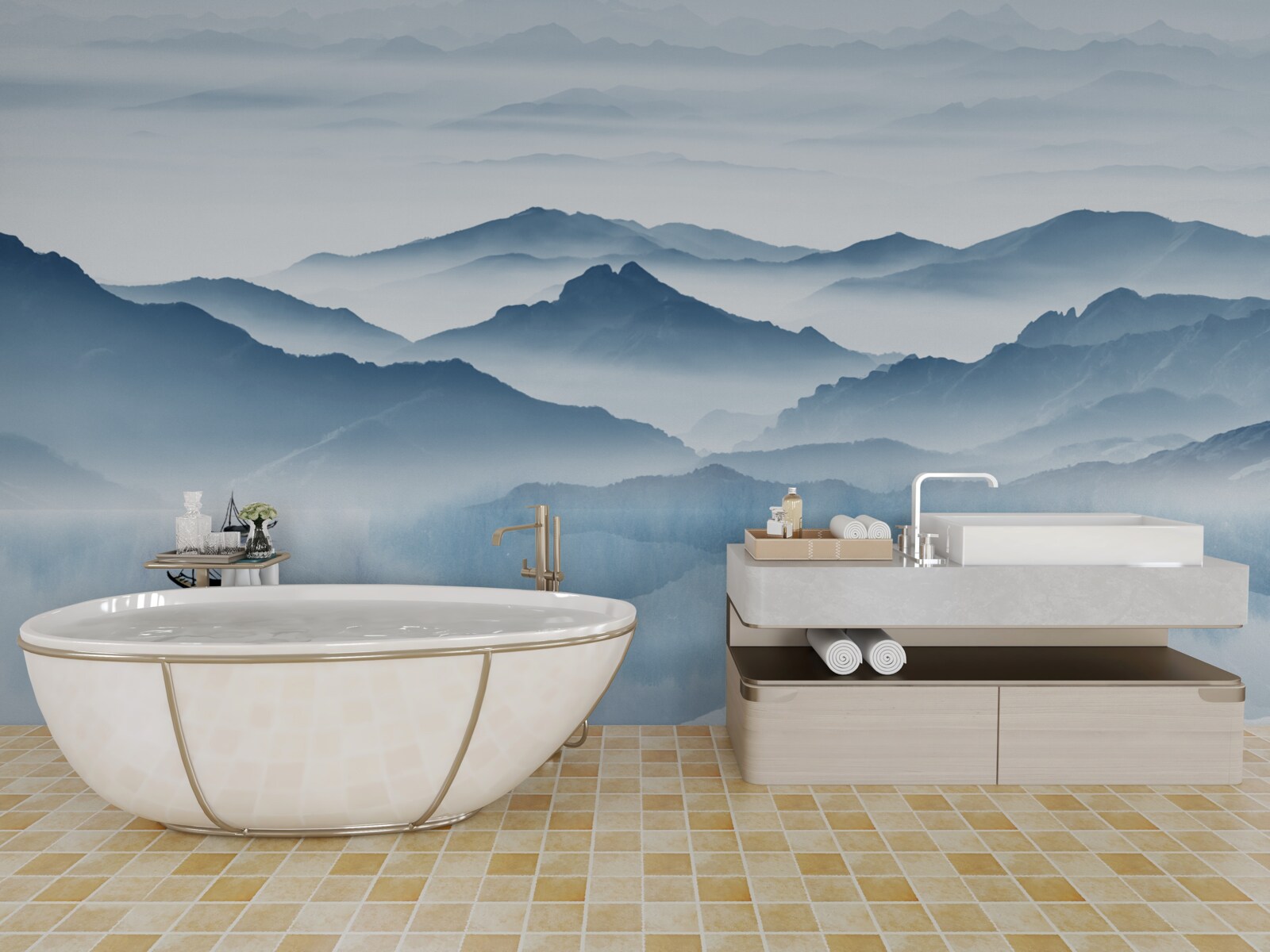 Papier peint Pêche sur un lac de montagne