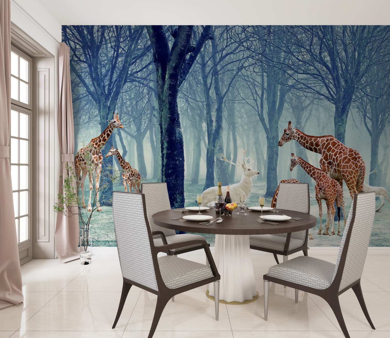 Papier peint Les girafes se font un nouvel ami