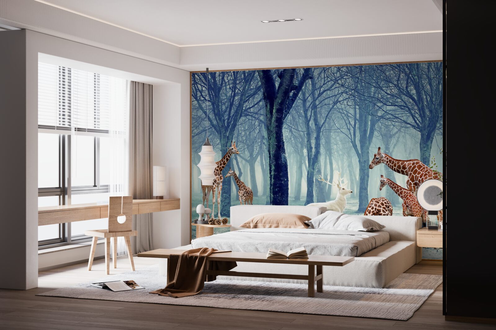 Papier peint Les girafes se font un nouvel ami