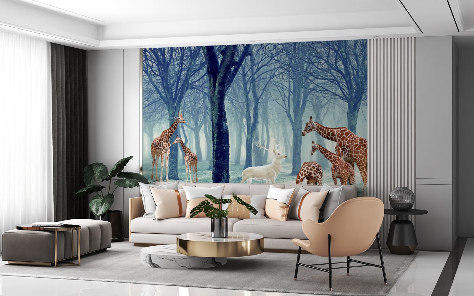 Papier peint Les girafes se font un nouvel ami