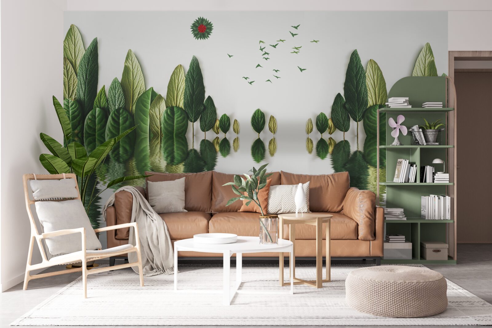 Papier peint reflet d'une forêt couverte de feuilles dans un miroir d'eau